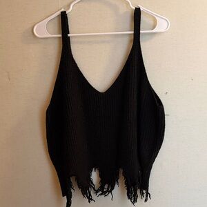 SHEIN Black Knit Camisole with Fringe Hem